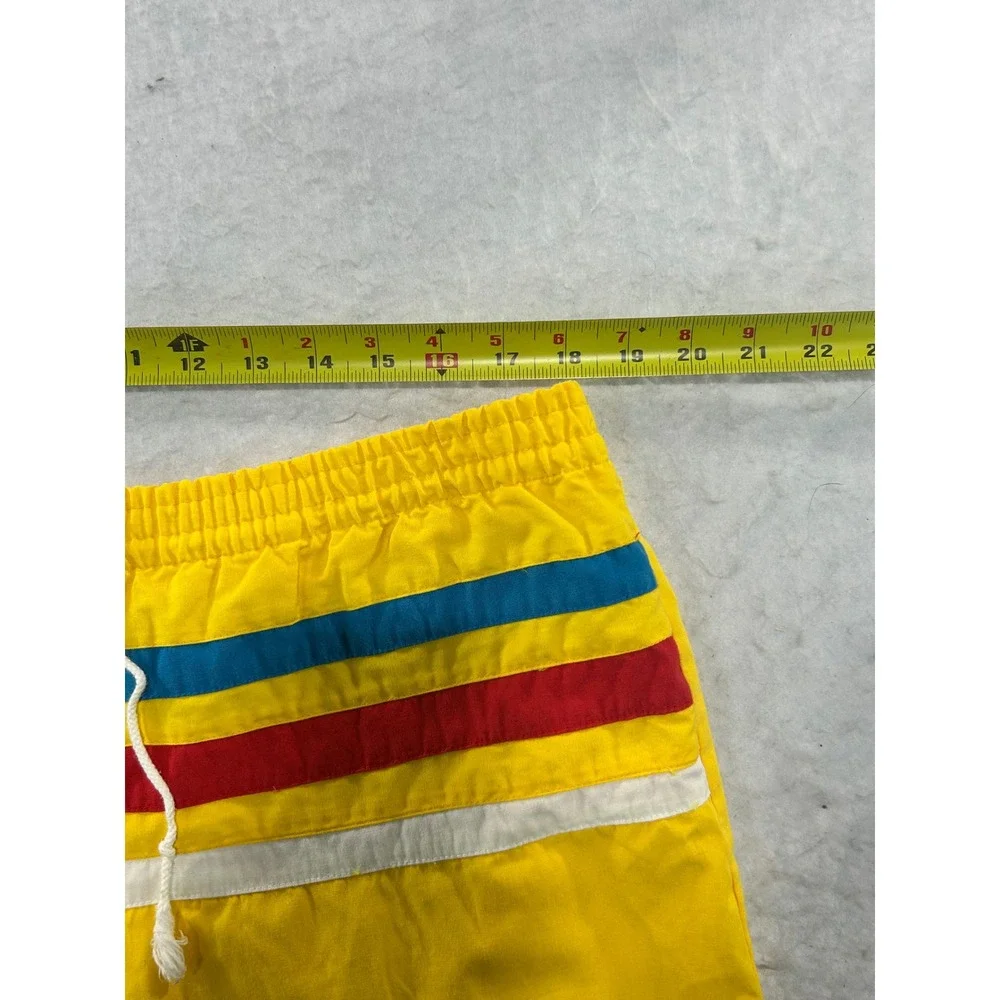 Pacific Bay Mens XL Yellow Retro Striped Swim Trunks Mesh Liner B1008